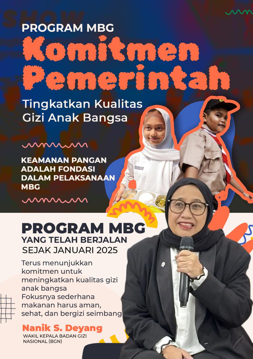 Program MBG telah berjalan sejak Januari 2025 dan telah berhasil di laksanakan 99.99% dgn 3.2 juta penerima manfaat 👍

Program MBG merupakan komitmen Pemerintah utk meningkatkan Kualitas Gizi Anak Bangsa 🥰🇮🇩