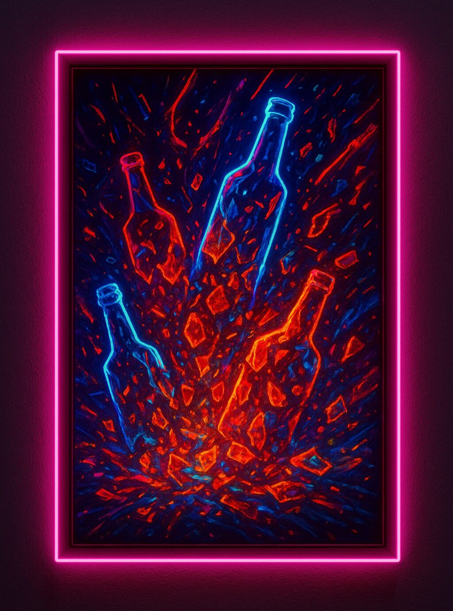 ArtVsMyPain's tweet image. The Fragmented Party Of Bottles
 #Art #ArtVsMyPain #fragmented #party #bottles #arte #neon #lighton #digitalart #DigitalArtist #ArtisticExpression #AbstractArt