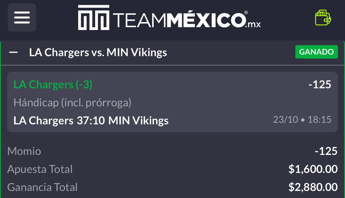 hugowx_'s tweet image. 2.000❤️🔄🗯️ y subo el paso 2 del reto grande $1,600 a $100,000🪜🍿

Paso 1️⃣ Chargers -3 (-125) ✅

Vamos por $100,000 alv, este reto grande lo ganaremos 💸

¿Cuántos están bien montados en mi barco? Activen notificaciones 🔔