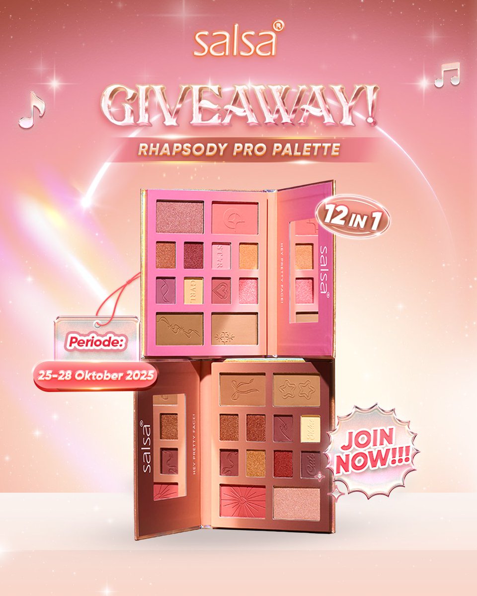 💖 GIVEAWAY ALERT! 🤎

Mincu mau Giveaway "Rhapsody Pro Palette" 🥰buat 2 orang yang beruntung nih bebs~ 😆

Syaratnya:
✅ Follow <a href="/SalsaCosmetic/">Salsa Cosmetic</a>
✅ RT &amp; Like Postingan ini
✅ Komen kamu mau varian apaa?

#SalsaCosmetic #BeautyisEasy