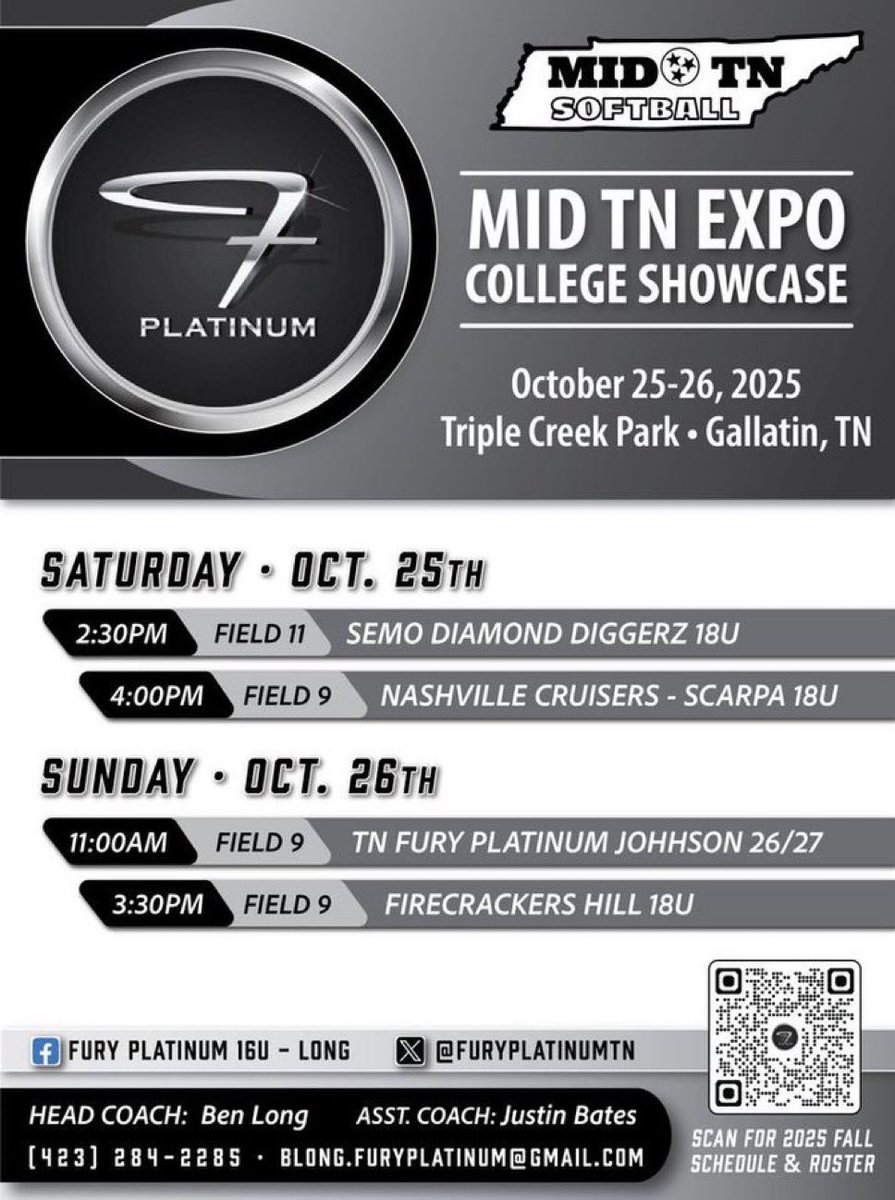 Schedule drop for the first tournament of the fall!! Look forward to taking the field with all my new teammates!! Let’s gooo <a href="/FuryPlatinumTN/">FURY PLATINUM - LONG</a>