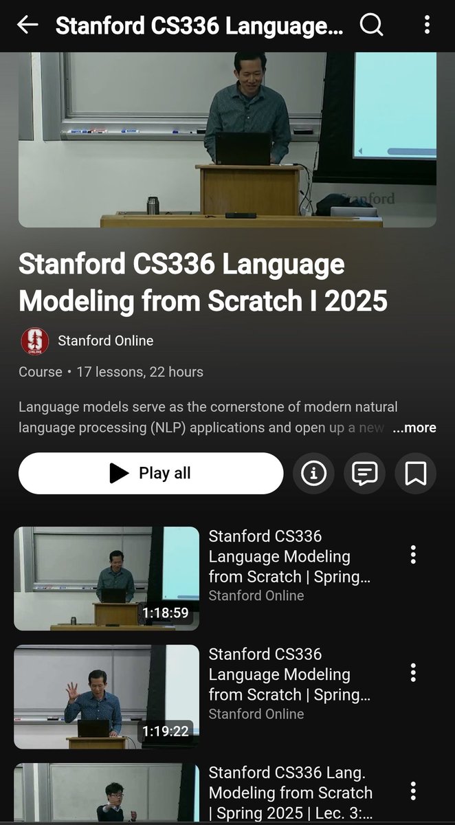 beginnersblog1's tweet image. ๐จBig news: Stanford quietly dropped a $5000 AI course on YouTube - completely FREE. Most people still donโt know this.
Itโs the full Stanford CS336: Language Modeling from Scratch (Spring 2025) the same course graduate students pay thousands for.
What you actually get:
- 17โฆ