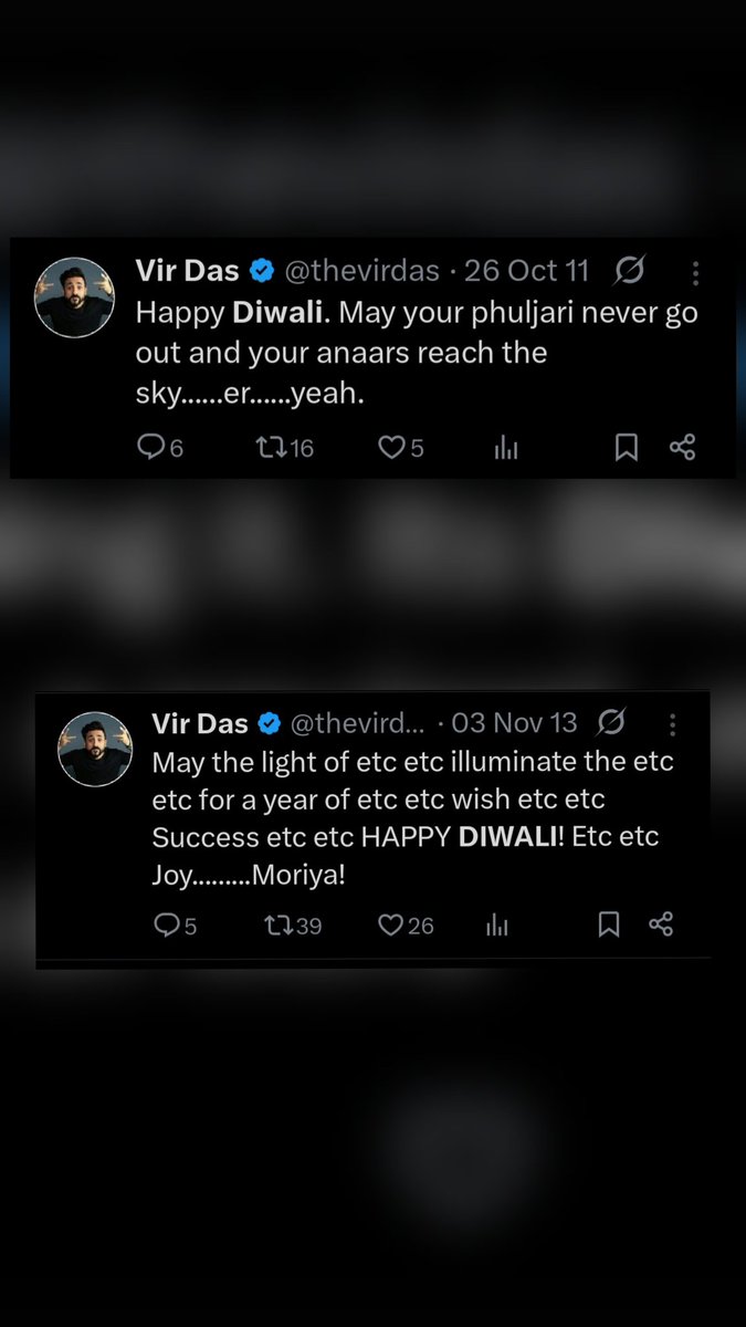 codeit's tweet image. This is how these guys used to wish for diwali earlier. What @thevirdas doesn't understand is virtue signaling has caused more pollution than diwali. psychology works this way. you are either dumb or you know this and are too smart and a great politician.