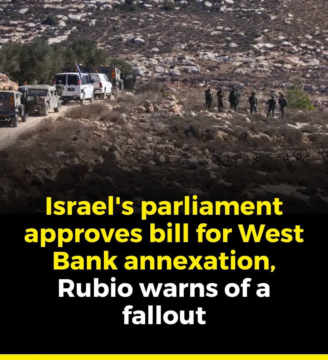 ا؁رائیلی پارلیمنٹ نے ایک بل کی ابتدائی منظوری دے دی ہے جس کے تحت قبضے والے مغربی کنارے پر اس؁رائیلی خودمختاری نافذ کی جائے گی۔
حم۔اس نے اس اقدام کی سخت مذمت کرتے ہوئے کہا کہ یہ فیصلہ "نوآبادیاتی قبضے کا بدترین چہرہ" ظاہر کرتا ہے۔