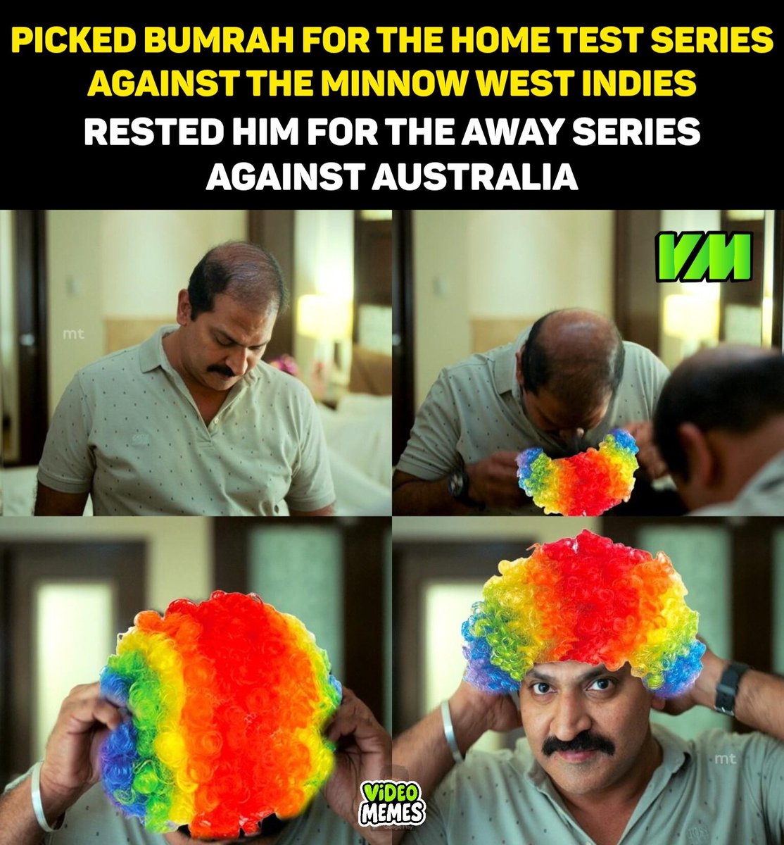 MemesChennai's tweet image. Bumrah for West Indies ✅
Bumrah for Australia ❌
🤡 Move from Selectors &amp;amp; Coach!

#WorkloadManagement #INDvsWI #INDvsAUS