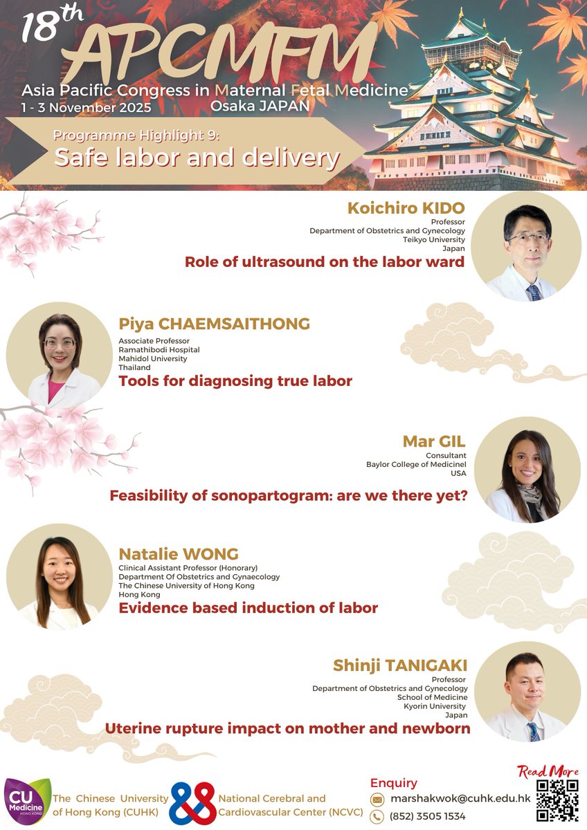 🎉Join us at APCMFM 2025 in Osaka, Japan🇯🇵
❤️Safe labor and delivery
🗓️Congress: 1-2 Nov 25 
🗓️Post-Congress Workshop: 3 Nov 25 📷obg.cuhk.edu.hk/apcmfm/apcmfm-…: facebook.com/obgcuhkInstagr…: instagram.com/obg_cuhk/