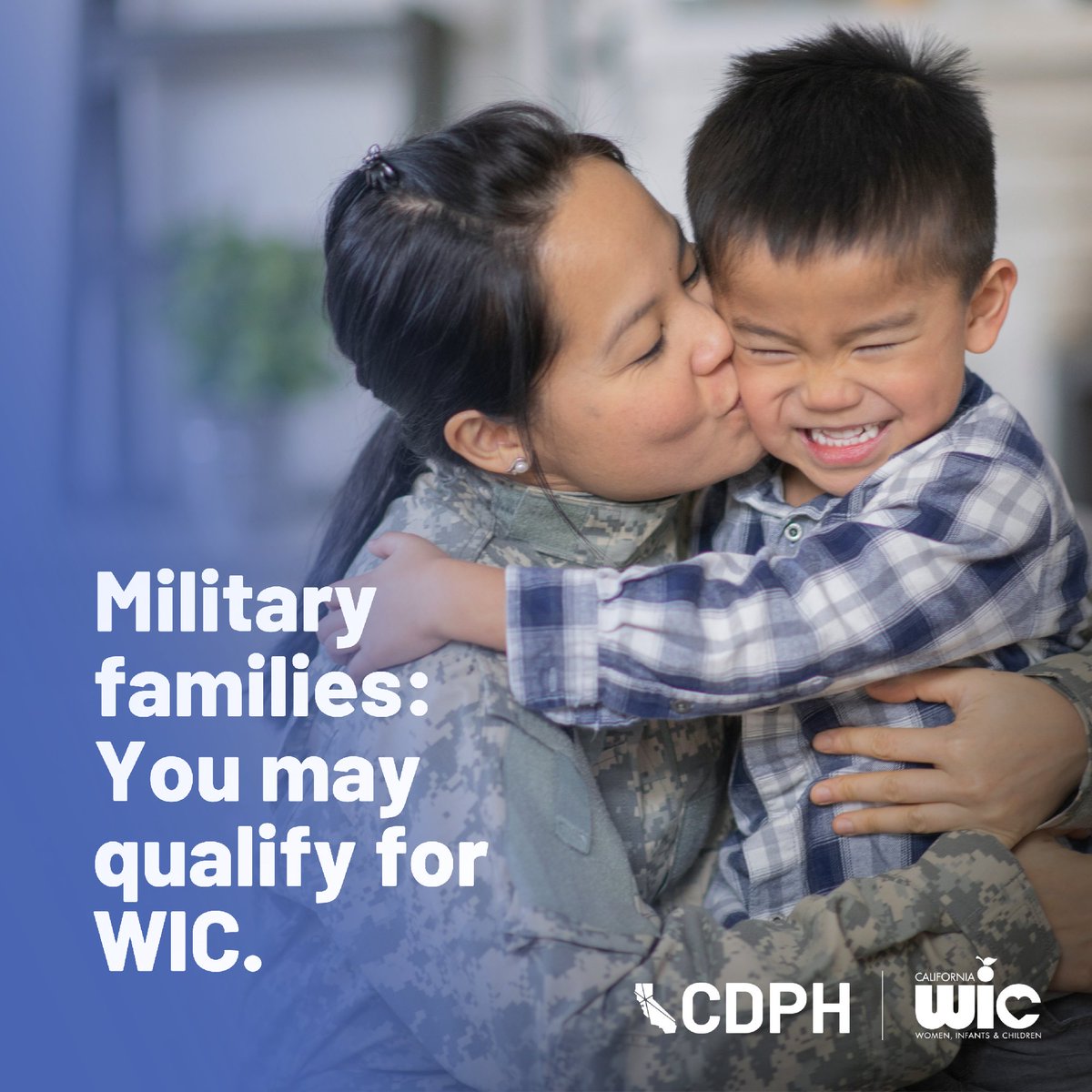 Military families: WIC may be able to help, check if you qualify! 

Even temporary income changes due to the federal shutdown may make you eligible for WIC.  

How to apply: 
Contact your local WIC office to schedule an appointment. 

📲 myfamily.wic.ca.gov/Home/WICOffice…