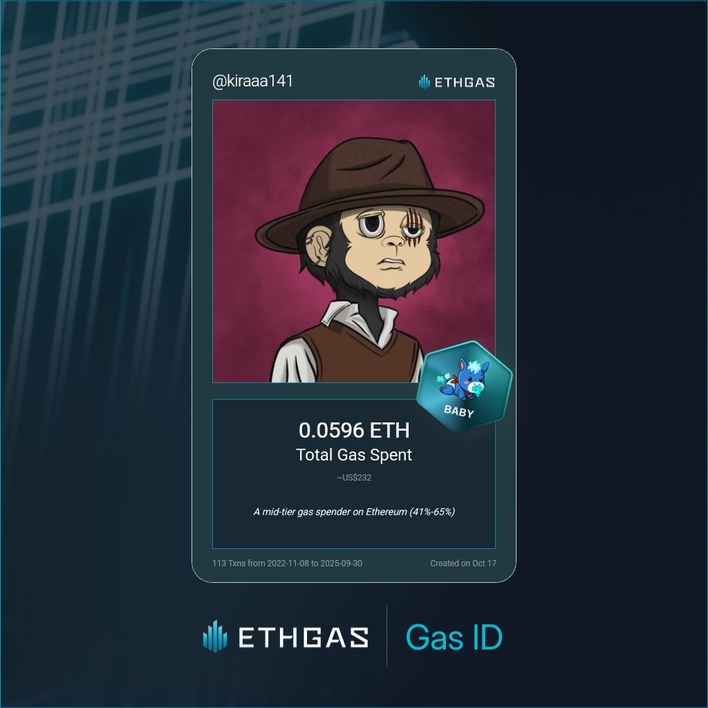 Discovered my Gas ID via ETHGas - turning my gas spend into rewards 🫘

As a Baby Jack, I've spent 0.0596 ETH on gas but earned 16 Beans back.

Get your Gas ID and Beans here: ethgas.com/community/gas-…