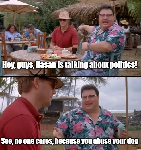 Throughout "collar gate" Hasan has desperately tried to shift focus away from that controversy by continuing to tweet about politics just to see the entire reply section looking like this: