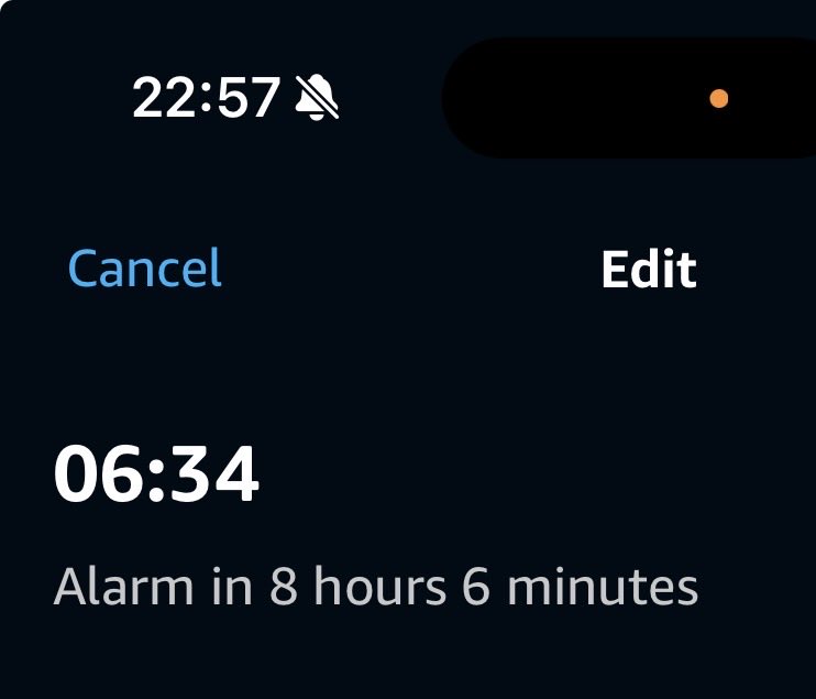 Davwa's tweet photo. @AmazonUK why can’t Alexa tell the time? I’ve noticed a few times that the ‘alarm in…..’ section has been wrong (been working out time to alarm in my head for decades, I can calculate it in seconds), tonight I set a 6 min alarm, and it states 58mins, wth 🤷‍♂️ https://t.co/pxrXjVtwMU