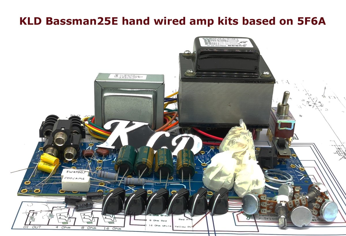 The Fender 5F6A Bassman is a much more advanced build than the 5E1 Champ or 5E3 Deluxe. It’s a full-sized amp with multiple gain stages, a long-tail phase inverter, fixed-bias power tubes, and the famous TMB (treble–middle–bass) tone stack that inspired the Marshall JTM45.