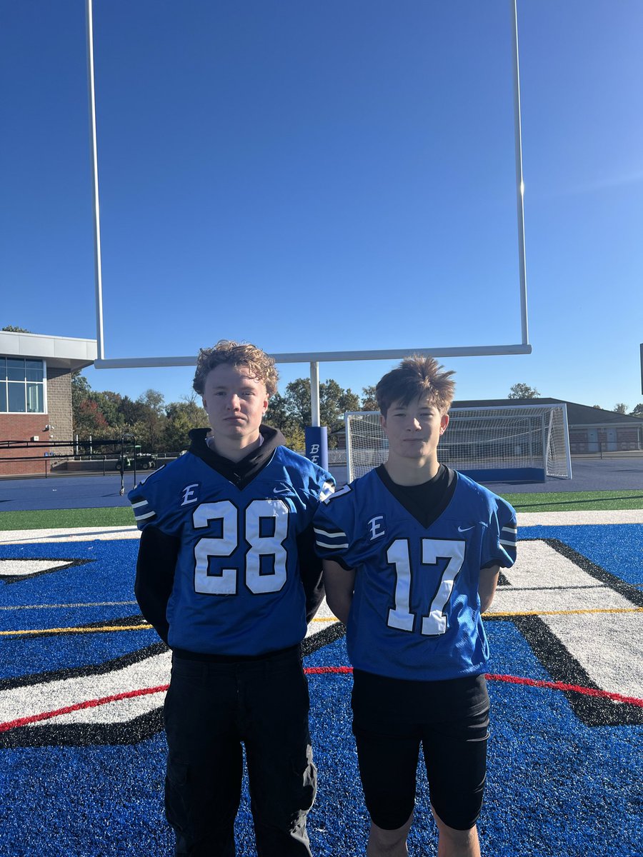 Jacob Bonnett &amp; Nick Sivulich are your Scout Team Players of the Week! Thanks to them, the team is ready to roll for tomorrow's game against Governor Mifflin. Great job gentlemen! #AboveTheLine #ETownFootball #FridayNightLights