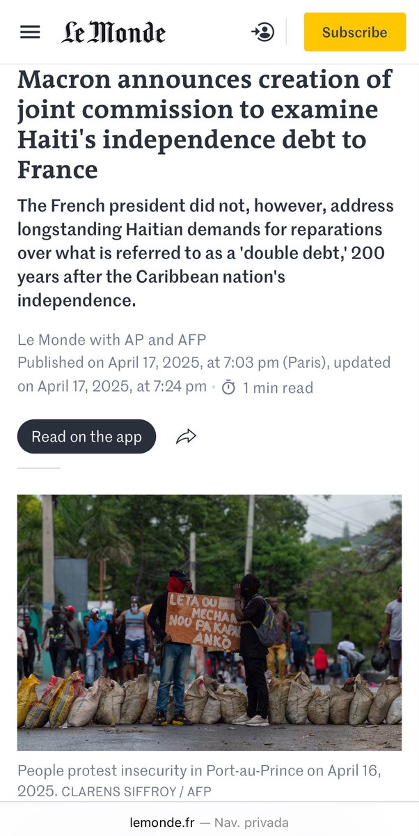 Haiti duró 100 años pagándole a Francia una “indemnización” por independizarse y acabar la esclavitud en el país, efectivamente quebrando la economía. 

Pero es más fácil decir que fue brujería que el racismo y el colonialismo europeos.