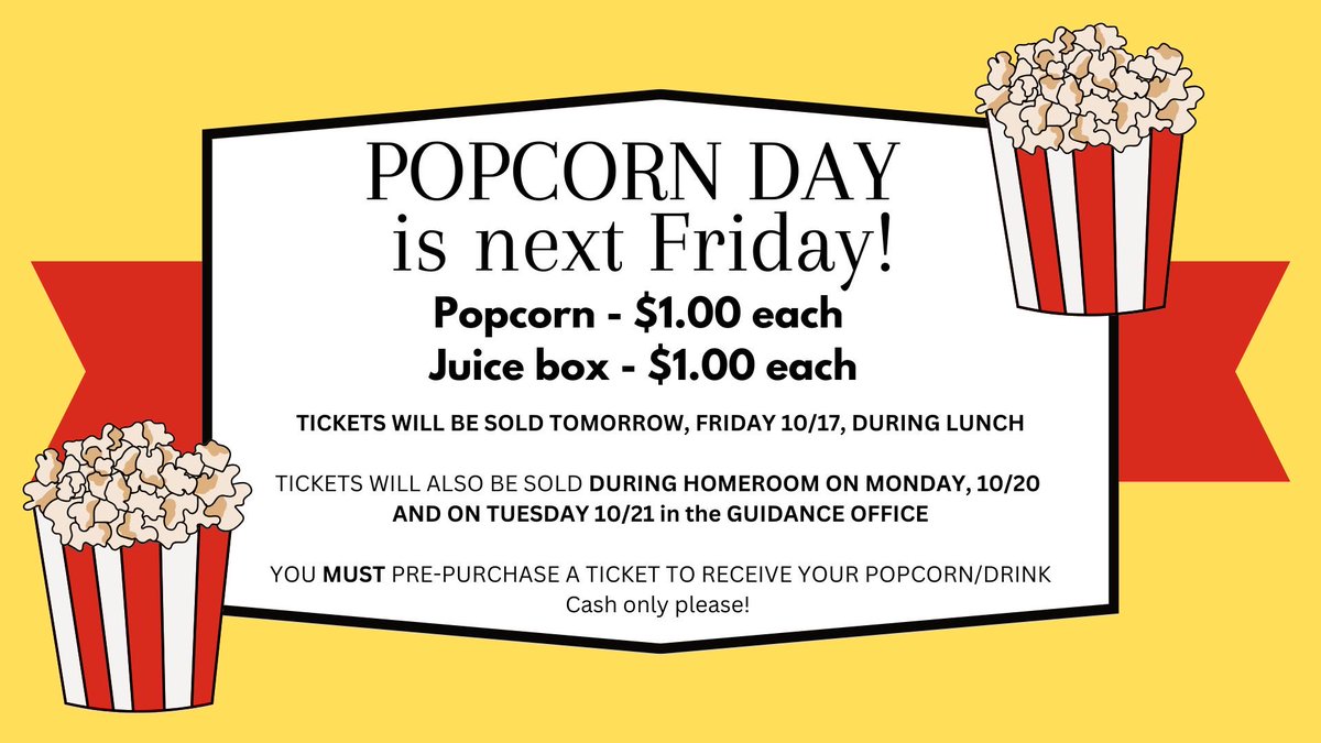 🍿 Popcorn lovers, rejoice! CDMS is hosting a popcorn sale! Support our students &amp; enjoy a tasty treat. 🎉 #CDMS #PopcornSale