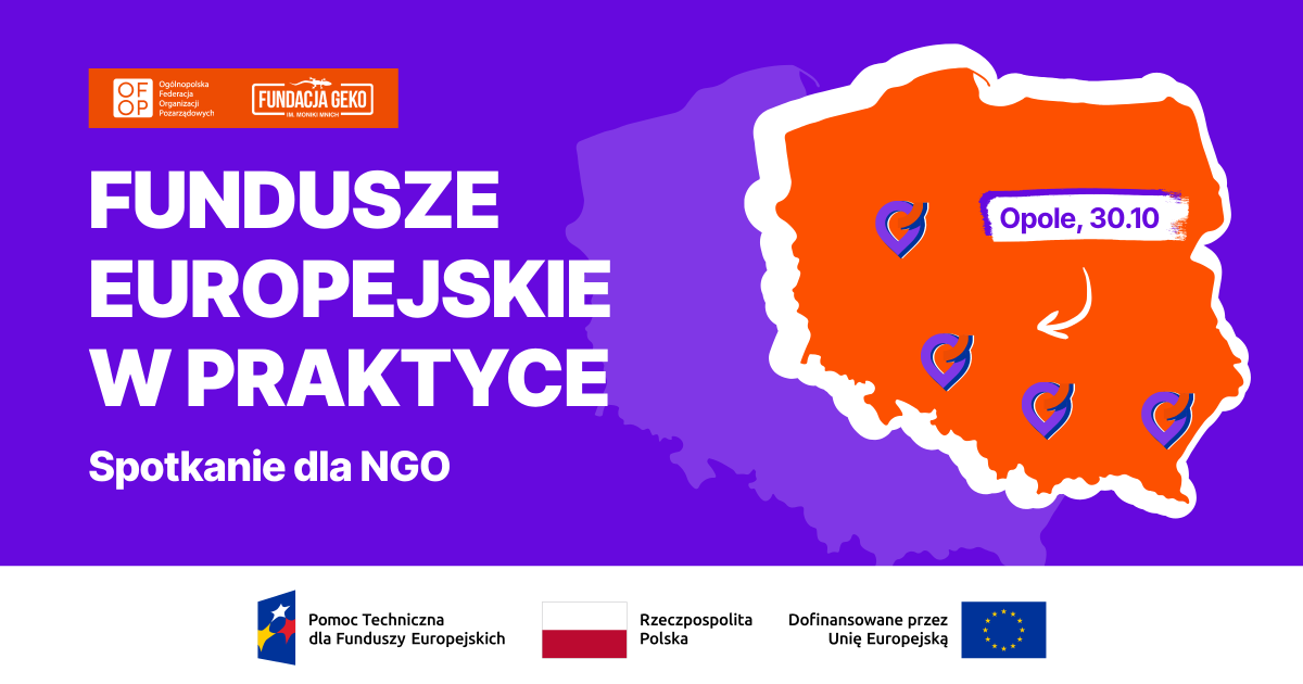 💡 Fundusze UE w praktyce: Opole i okolice! Wraz z #FundacjaGeko zapraszamy NGO-sy na regionalne spotkanie o możliwościach korzystania z #FunduszeEuropejskie!🗓 30.10.2025, ⏰ 10:00–16:30,📍 Miejska Biblioteka Publiczna w Opolu.
➡️ Zgłoszenia do 21.10: forms.gle/TFVJP9qgTQmXkD…