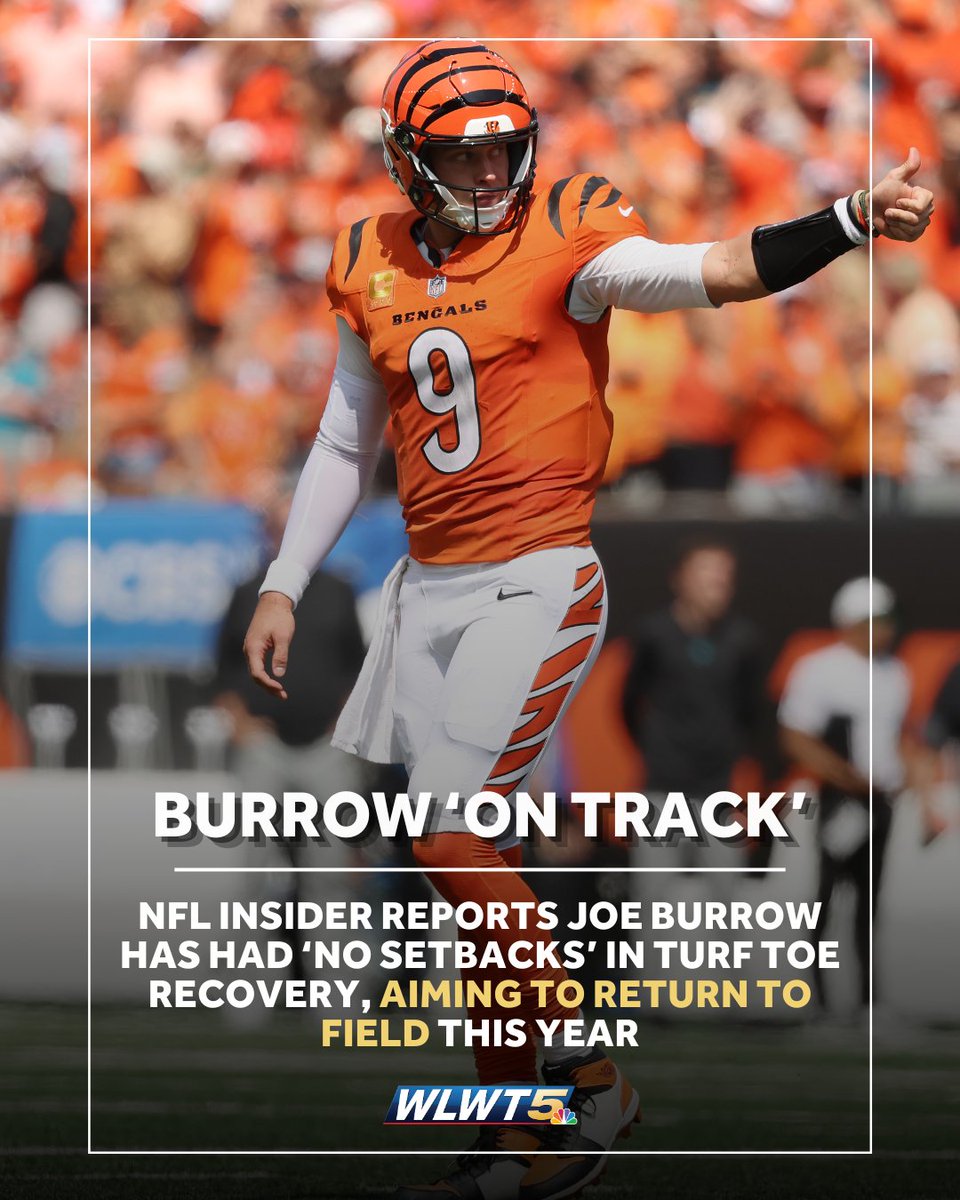 WLWT (@wlwt) on Twitter photo NFL insider Ian Rapoport says Joe Burrow is "on track" in recovery from turf toe injury, is planning on returning to the field for the home stretch of a potential playoff push.
Here's what we know: wlwt.com/article/joe-bu… NFL insider Ian Rapoport says Joe Burrow is "on track" in recovery from turf toe injury, is planning on returning to the field for the home stretch of a potential playoff push.
Here's what we know: wlwt.com/article/joe-bu…