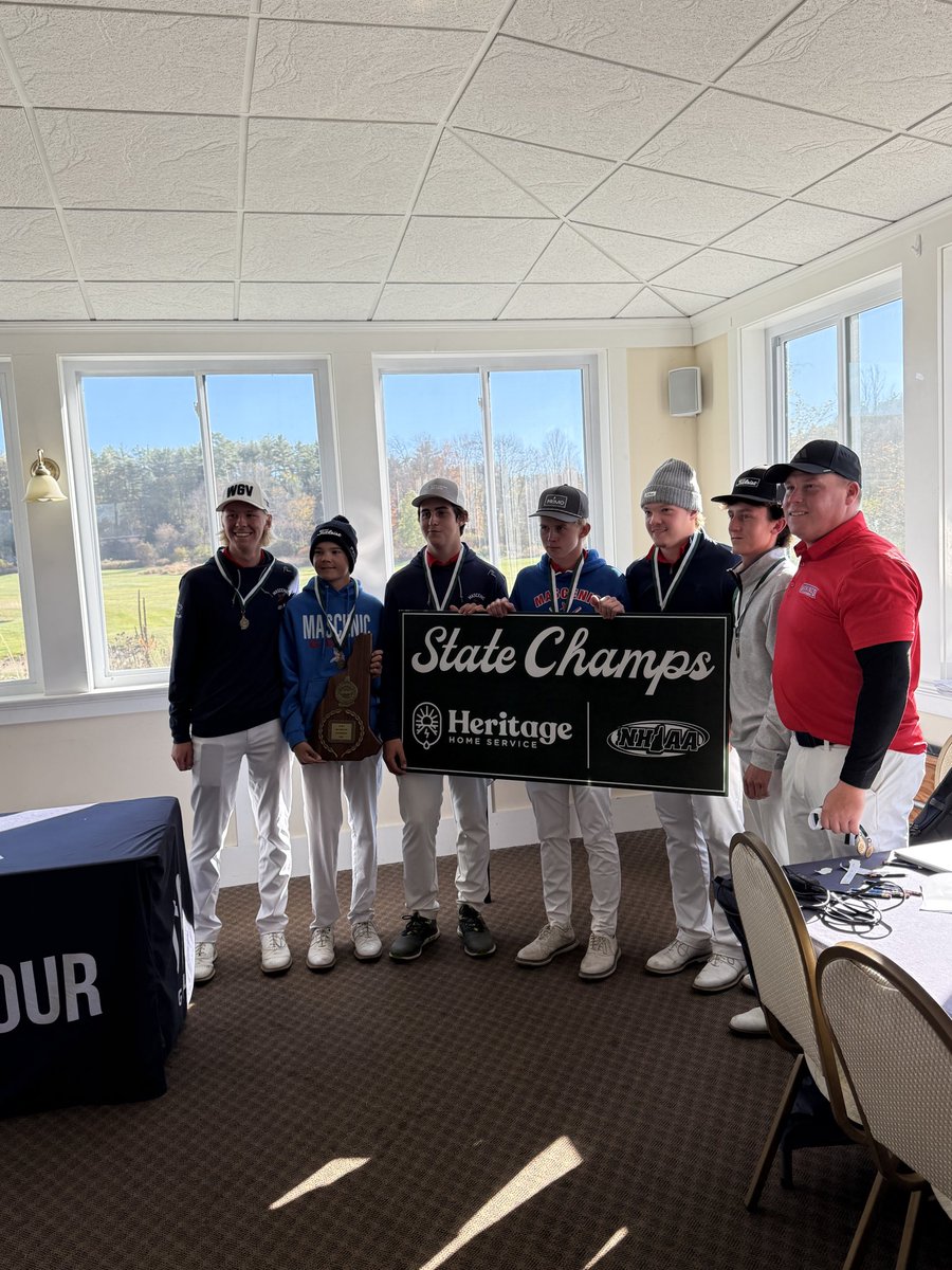 Congrats to the Mascenic golf team for winning the NHIAA Div 4 state championship today at <a href="/NewportGolfClub/">Newport Golf Club</a>
It’s a three peat for Mascenic.  Good luck to Brody Shaw, Rowan Vautour and Colin Koukkari at the individual championships on Saturday <a href="/beavermeadowgc/">Beaver Meadow Golf Club</a> 

GO Vikings