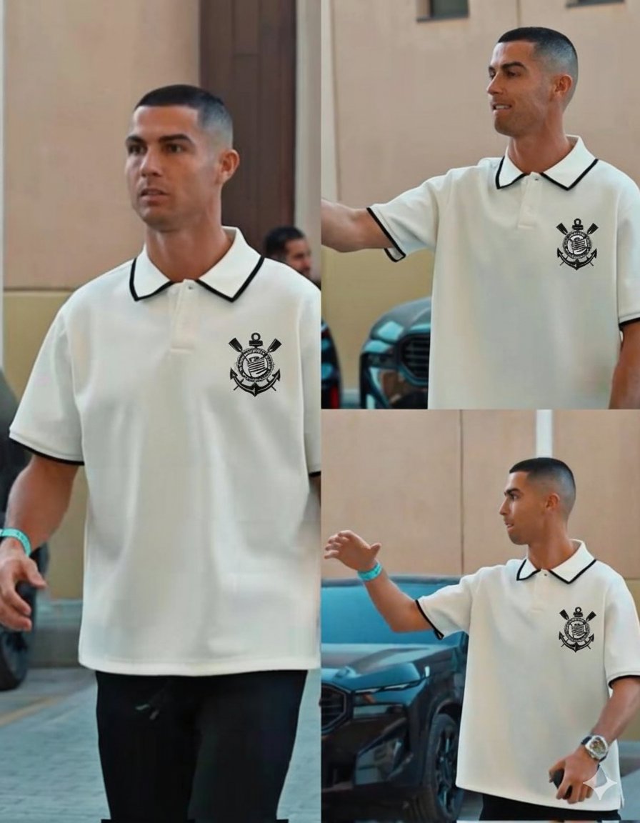 Alecoringaolhp's tweet image. Cristiano Ronaldo com o cabelo de cria e a camiseta do corinthians
