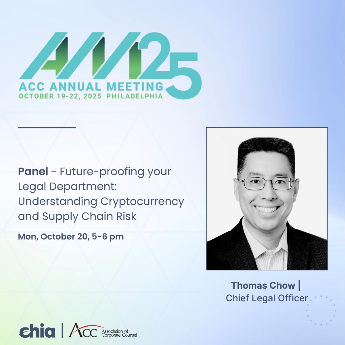 chinaesq's tweet image. Looking forward to speaking about blockchain and crypto at the ACC Annual Meeting with other General Counsels and Chief Legal Officers during a CLO session.  Come find me if you want to talk all things blockchain, crypto, and regulation.

#ACCAnnualMeeting #ACCAM25 @ACCinhouse