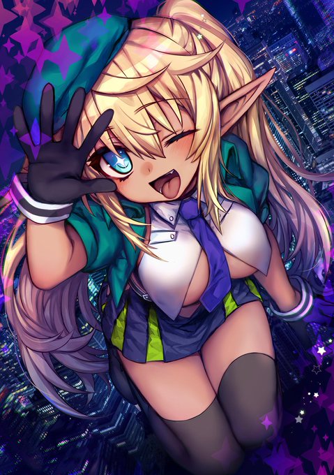 【お礼絵】 ほしいものリストのお礼に描かせて頂いた褐色ツインテエルフちゃん&簡単に描かせて頂いたVtuberでにじさんじの葛葉くん[Fantia]