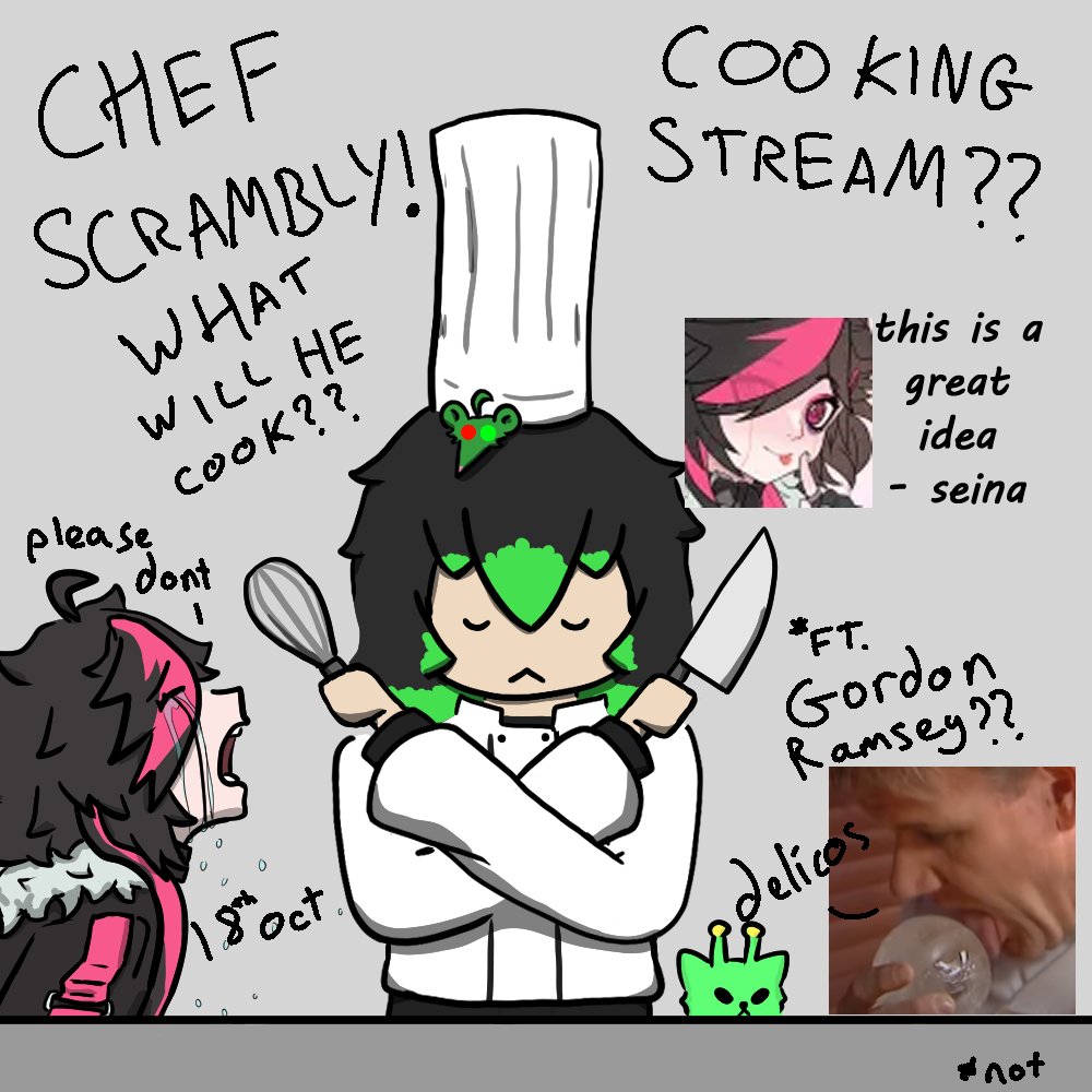 scrambly_egg's tweet image. amazing (horrible) cooking stream this saturday :3