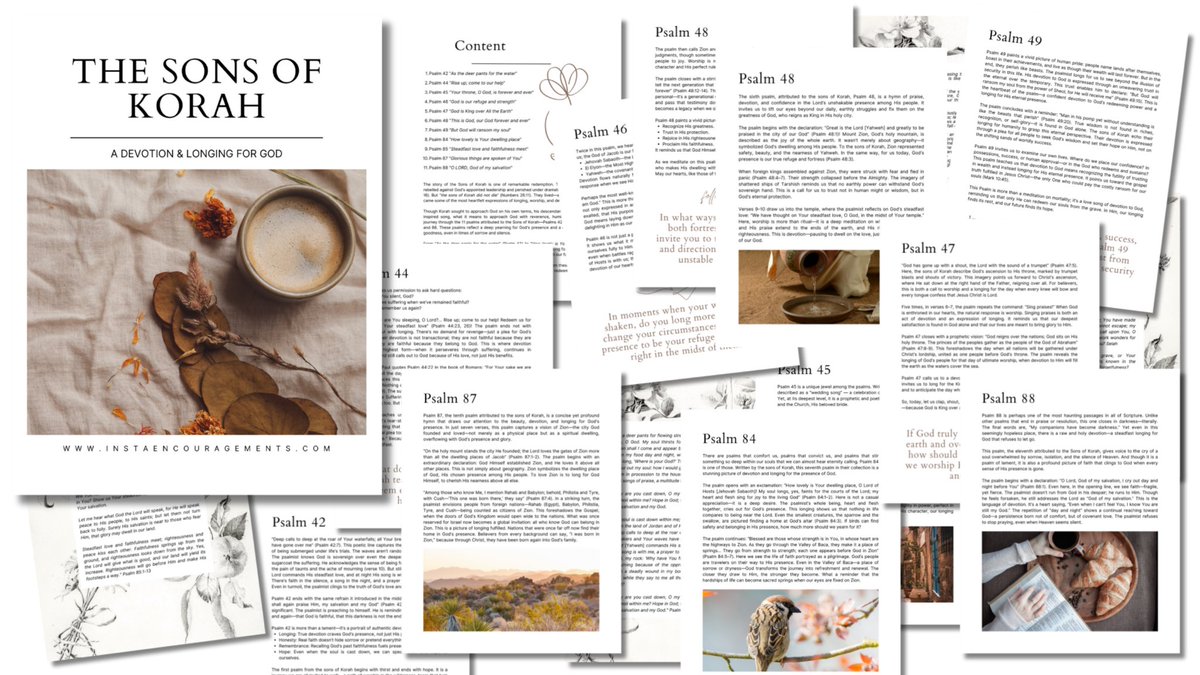 ✨ New Bible Study! ✨

“The Sons of Korah: A Devotion and Longing for #God” — an 11-week journey through 11 #Psalms of #worship, longing and redemption. 💗

Available now for instant download! 💻📖
🔗 instaencouragements.etsy.com/listing/438294…

#BibleStudy #SonsOfKorah #faith #Scripture #Bible