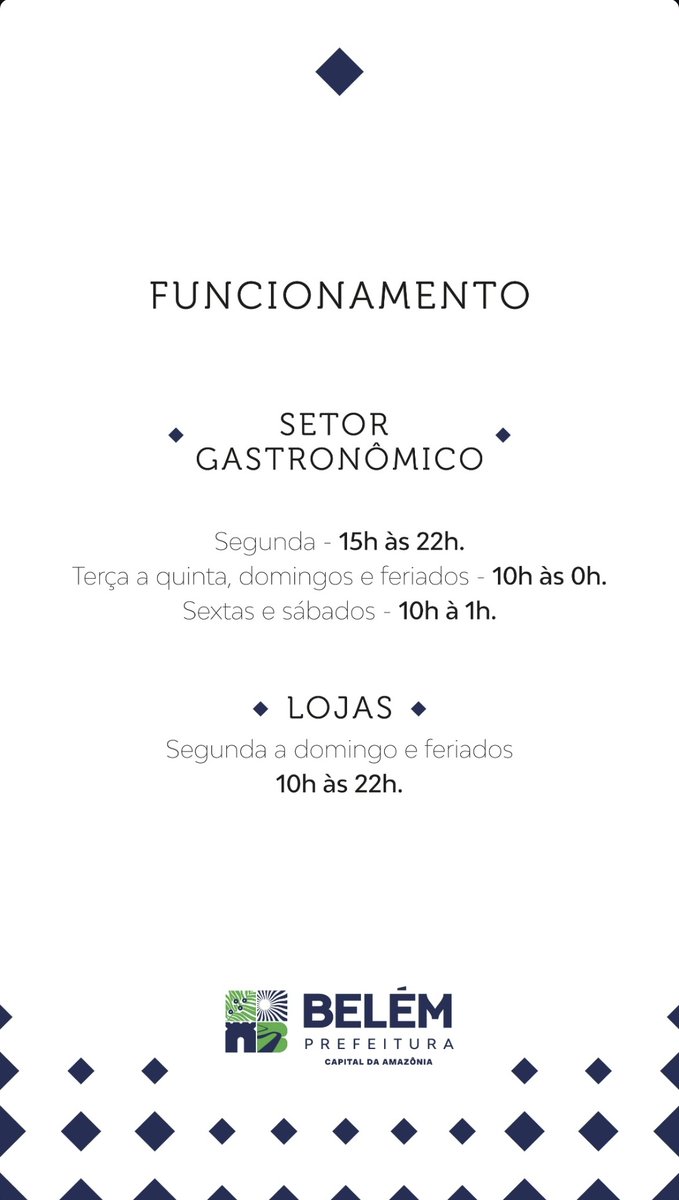 🕓 Pra quem não sabia, agora vai saber

Segue os horários de funcionamento do Novo Mercado de São Brás, em Belém.