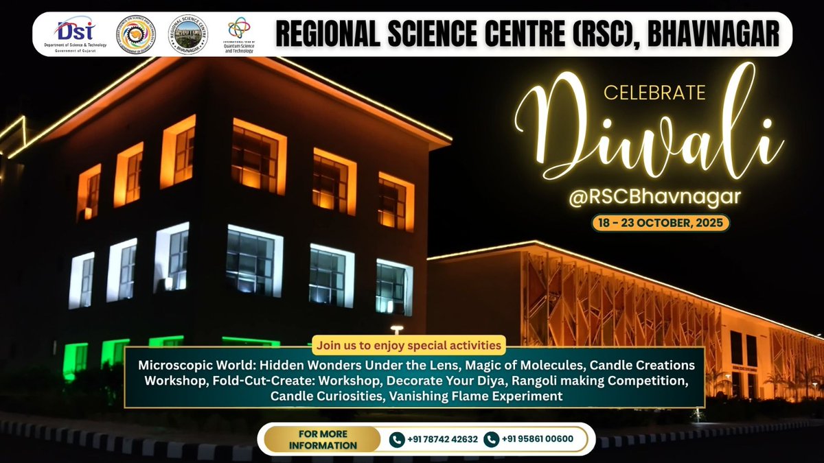 Regional Science Centre (RSC)Bhavanagar (@rscbhavnagar) on Twitter photo During this #Diwali2025 vacation, light up your curiosity!
Visit <a href="/RSCBhavnagar/">Regional Science Centre (RSC)Bhavanagar</a> with your family & friends to explore science through fun, experiments, innovation & discovery.
Let learning shine brighter.... During this #Diwali2025 vacation, light up your curiosity!
Visit <a href="/RSCBhavnagar/">Regional Science Centre (RSC)Bhavanagar</a> with your family & friends to explore science through fun, experiments, innovation & discovery.
Let learning shine brighter....