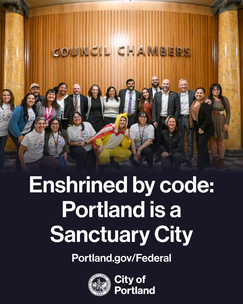 City of Portland, OR (@portlandgov) on Twitter photo Portland’s Sanctuary City status is now part of City Code. Portland City Council unanimously passed an ordinance prohibiting all City employees and resources from assisting any federal agency with immigration enforcement. 
The ordinance also requires the creation of policies, Portland’s Sanctuary City status is now part of City Code. Portland City Council unanimously passed an ordinance prohibiting all City employees and resources from assisting any federal agency with immigration enforcement. 
The ordinance also requires the creation of policies,