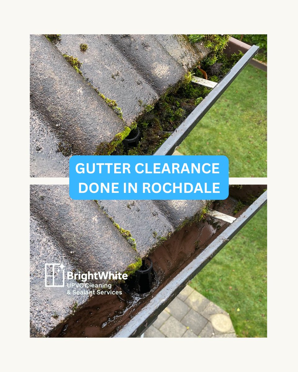 brightwhiteupvc's tweet photo. Blocked Gutters? 💧

Just finished a full gutter clearance in Rochdale — years of moss &amp; debris gone!
Now water flows perfectly again 👏

Serving Rochdale, Oldham, Bolton &amp; Manchester daily.
M
🌐 https://t.co/TzuMBpIsNI

#GutterCleaning #Rochdale #UPVCRestoration #BrightWhiteUPVC https://t.co/pevAkgrEyv