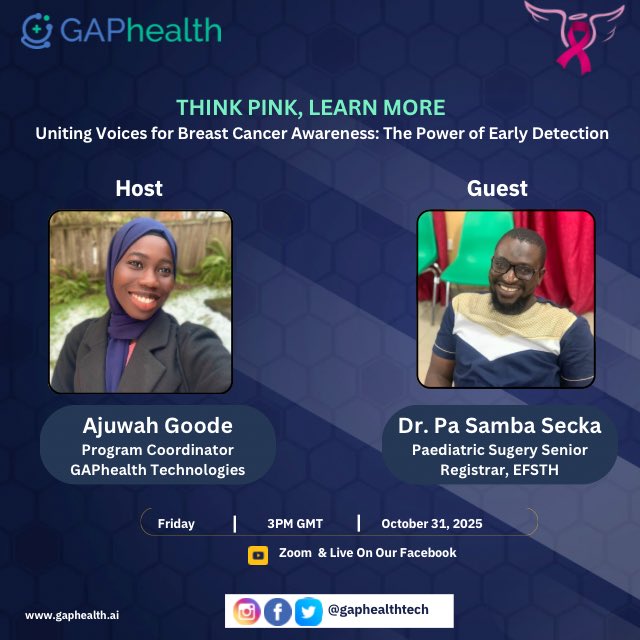 THINK PINK, LEARN MORE: Uniting Voices for Breast Cancer Awareness

Let’s come together in hope, in courage, and in pink, because awareness starts with all of us. 💕

Date: October 31, 2025
Time: 3:00 PM GMT
Location: Zoom (Live on Facebook)

us06web.zoom.us/j/87015708639?…