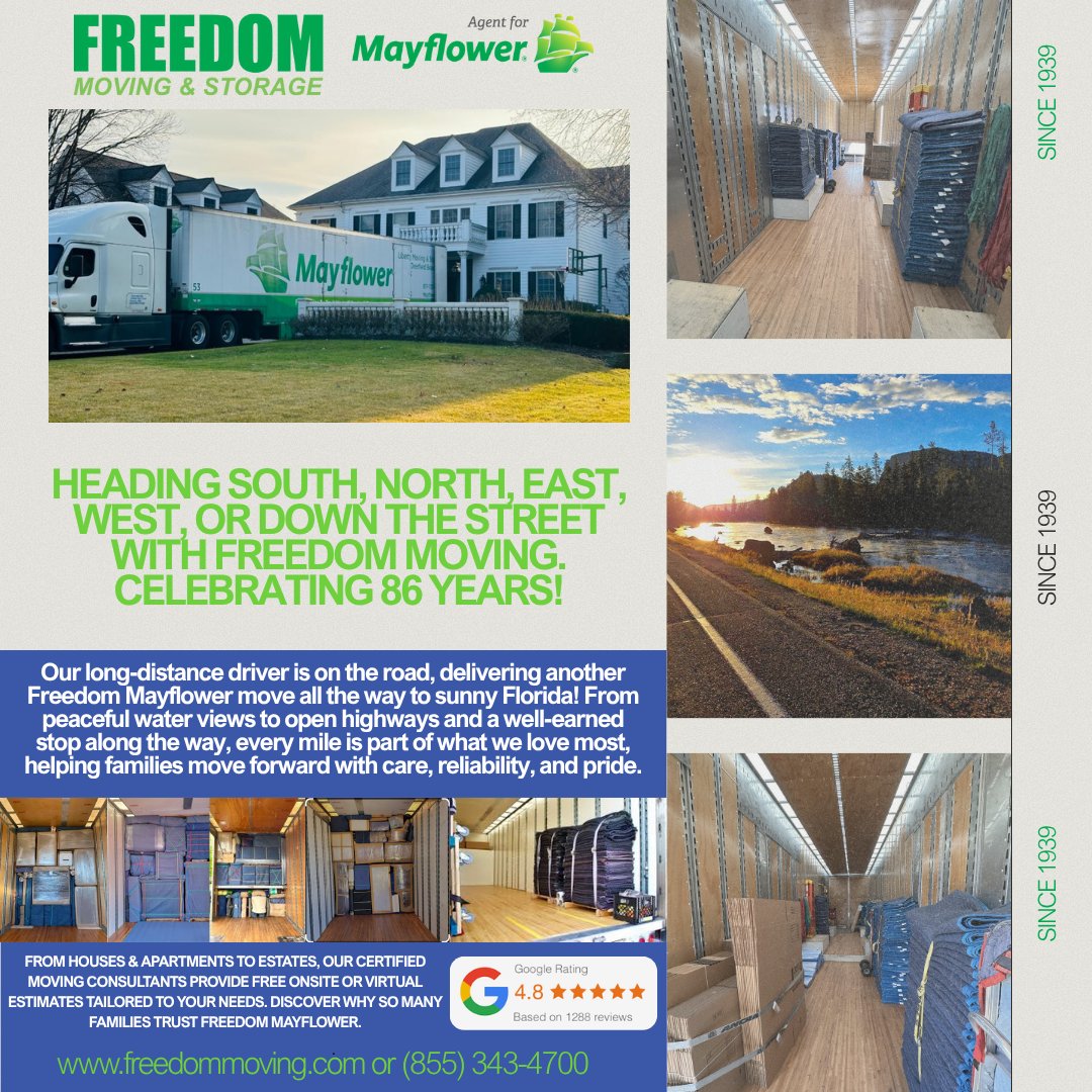FreedomMoving's tweet image. Visit freedommoving.com or (855) 343-4700. Celebrating 86 years!

#movingcompany #movers #moving #movingday #professionalmovers #relocation #packing #localmovers #movingservices #movingcompanies