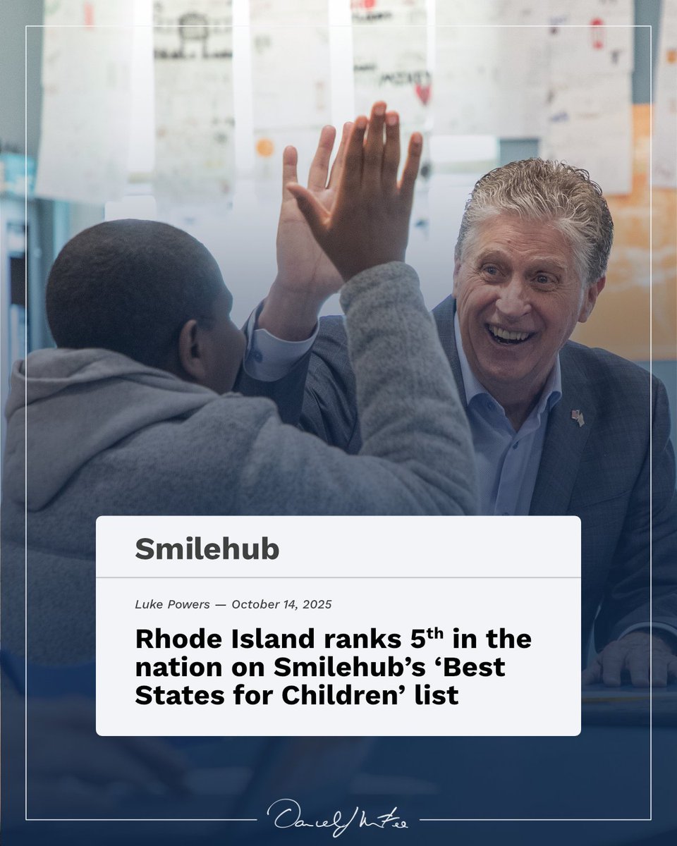 Rhode Island is ranked the 5th best state in the nation for children, a reflection of our commitment to investing in education, health, and families.

We’ll keep working to make Rhode Island the best place for our kids to grow up and build a future.