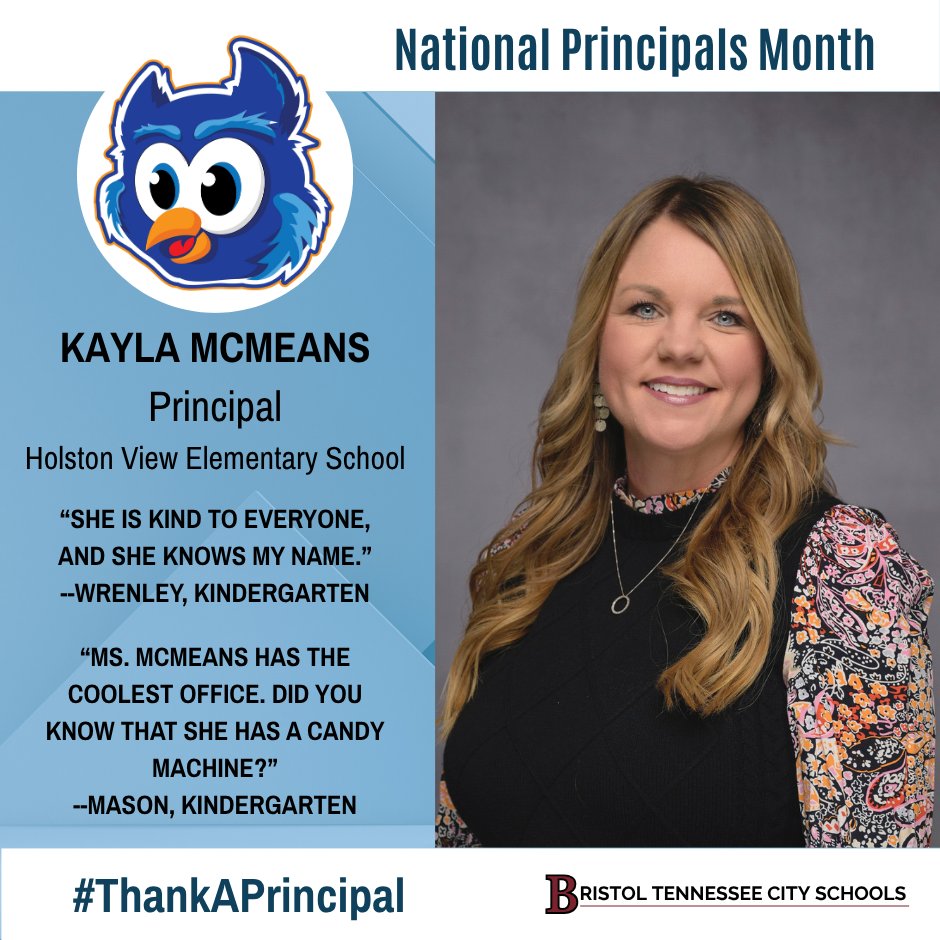 Our next National Principals Month spotlight features Kayla McMeans, principal of Holston View Elementary School!

At Holston View, Ms. McMeans leads with heart—bringing laughter and a sense of belonging to the school community.