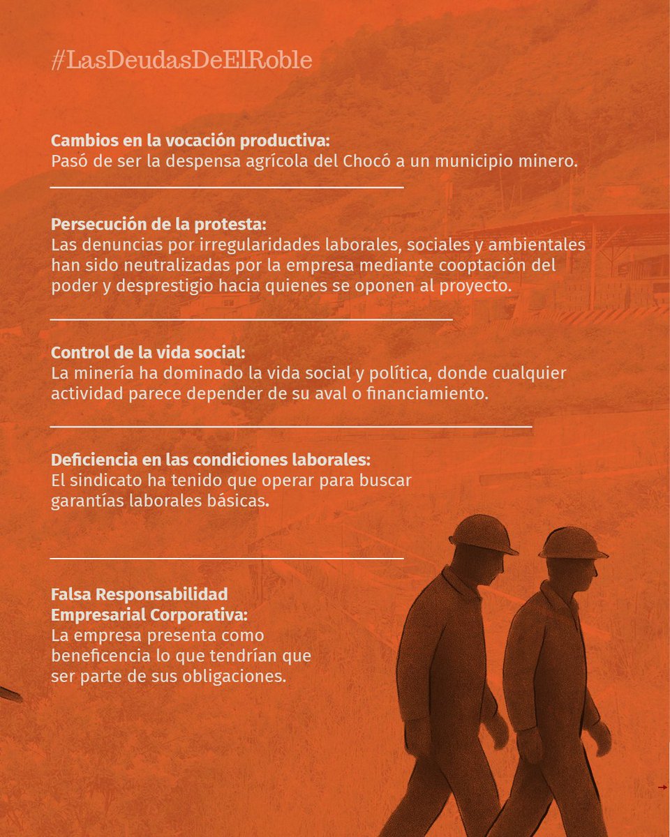📢  Conoce cómo la empresa Minera El Roble S.A. ha transformado la vida campesina en el municipio de El Carmen de Atrato (Chocó) en nuestra investigación👉 bit.ly/LasDeudasDeElR…