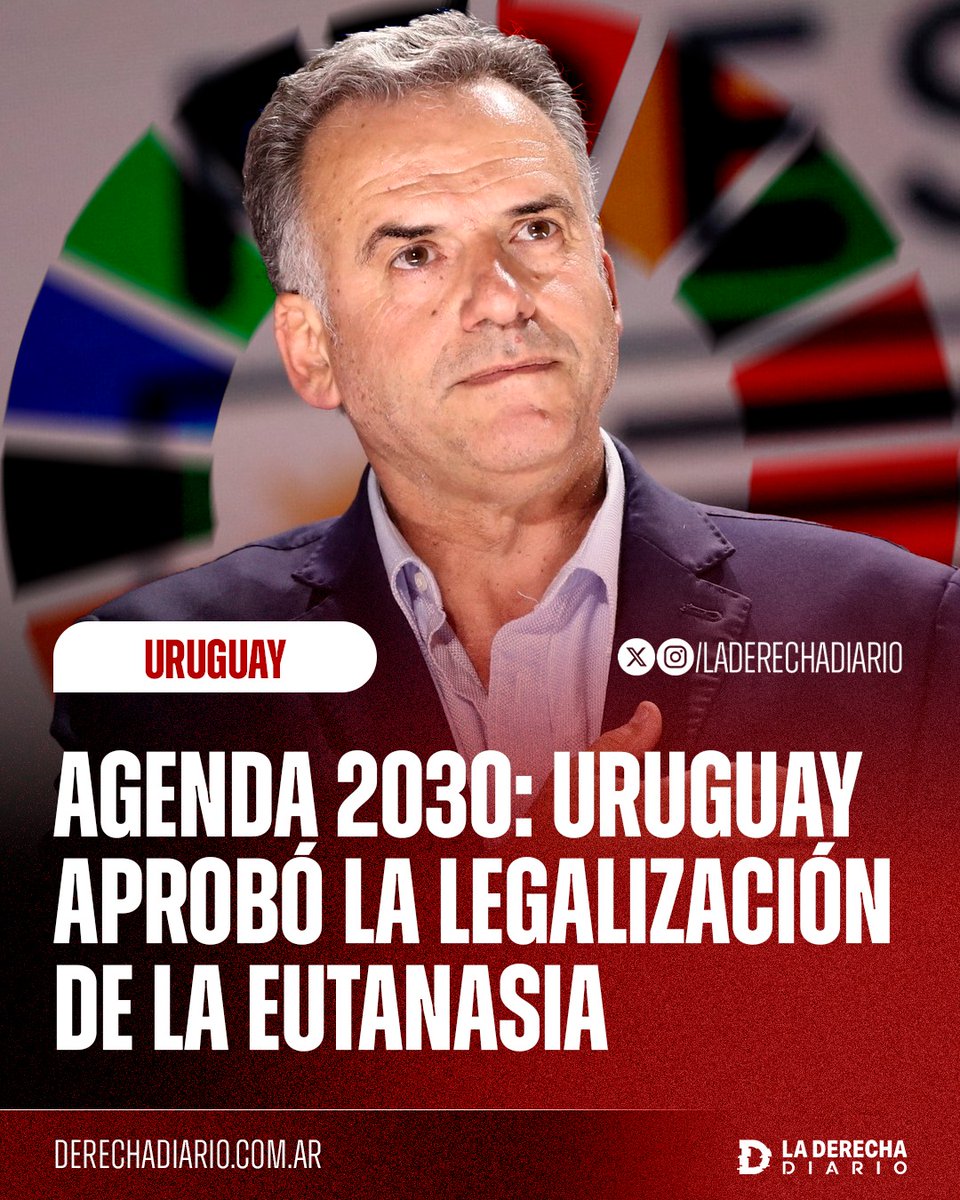 laderechadiario's tweet image. 🚨🇺🇾 | Avanza la Agenda 2030 en Uruguay: El Congreso aprobó la siniestra ley de “Muerte Digna” y se convirtió en el primer país de América Latina en legalizar la eutanasia, en otro repugnante avance de la agenda globalista y la cultura de la muerte en el país.