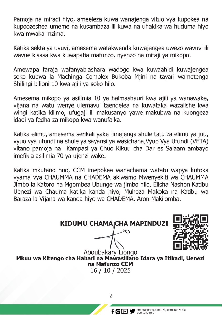 ccm_tanzania's tweet photo. Taarifa kwa Umma
#Kazinaututunasongambele https://t.co/d0vnuRR7Mf
