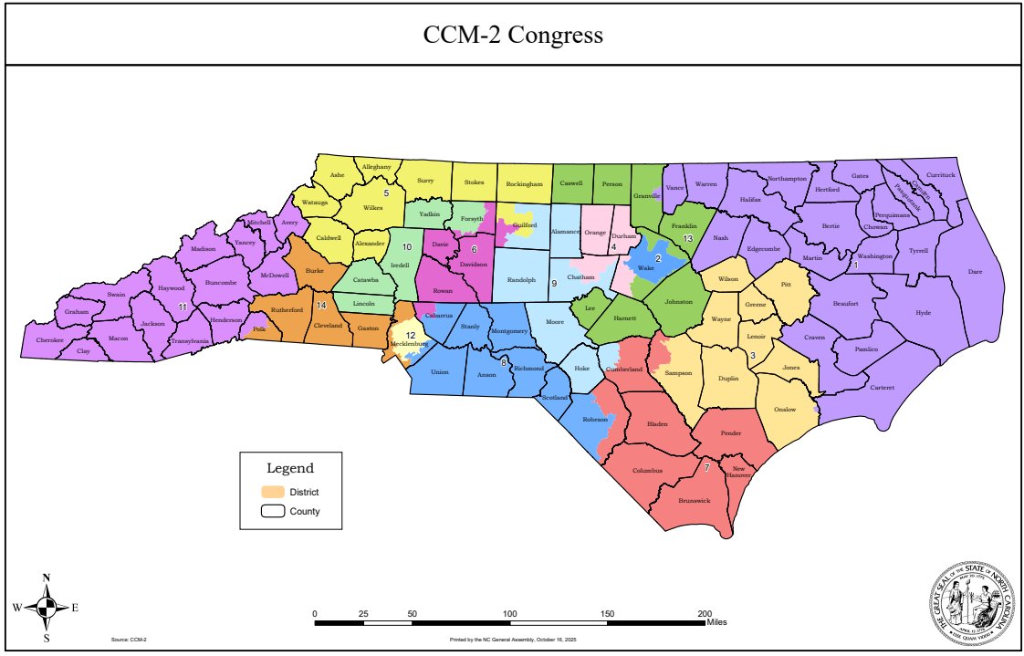 BREAKING: North Carolina's General Assembly looks to have released their newly planned congressional map.   Lawmakers will vote on the map next week. | <a href="/Queen_City_News/">Queen City News</a>