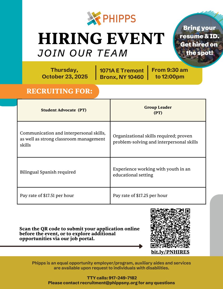 Join us at our West Farms Opportunity Center at our #hiringfair! If you've been looking for your next job opportunity and are interested in the positions below, please join us. #hiring #nycjob