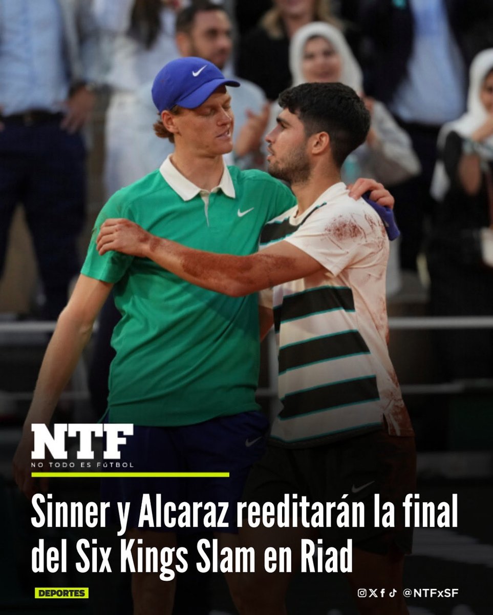 🎾🏆| ¡Riad se prepara para una final épica! 

Este sábado, Jannik Sinner (No. 2) y Carlos Alcaraz (No. 1) se enfrentarán en la definición del Six Kings Slam, el torneo de exhibición que reúne a las máximas estrellas del tenis. 

Sinner llega tras dominar a Novak Djokovic (6-4,