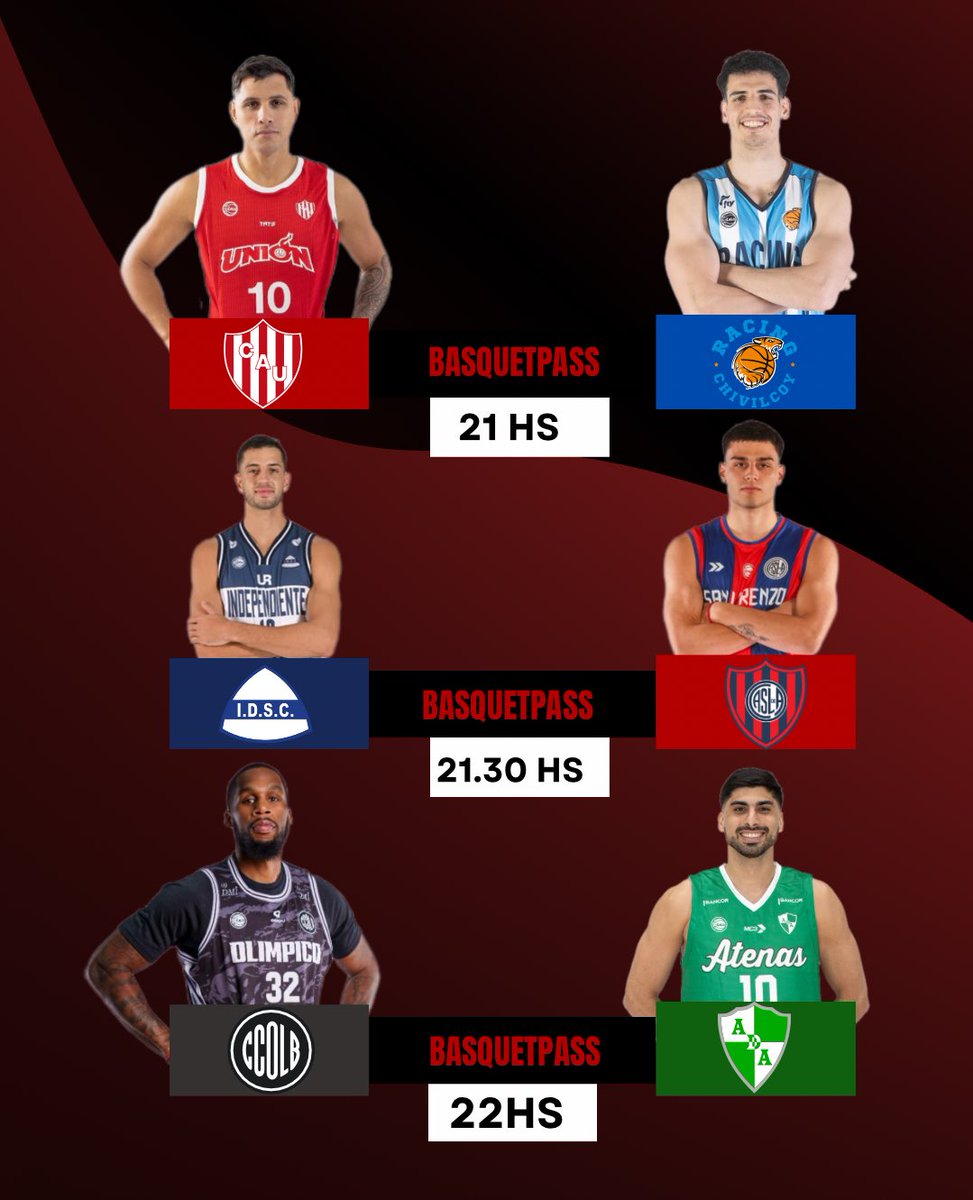 🔥 LOS PARTIDOS DE LA JORNADA

📌Unión SF🆚 Racing CH
📌 Independiente (O)🆚San Lorenzo
📌Olimpico🆚 Atenas
