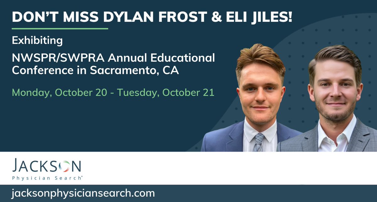 Don't miss Sr. Business Development Manager Dylan Frost and Managing Director of Business Development Eli Jiles at the NWSPR/SWPRA Annual Educational Conference next week! Stop by our booth to connect! #PhysicianRecruitment