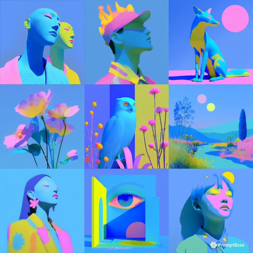 promptbase's tweet image. Neon Surreal Minimalist Style by @sjj_design using Midjourney 🌈✨