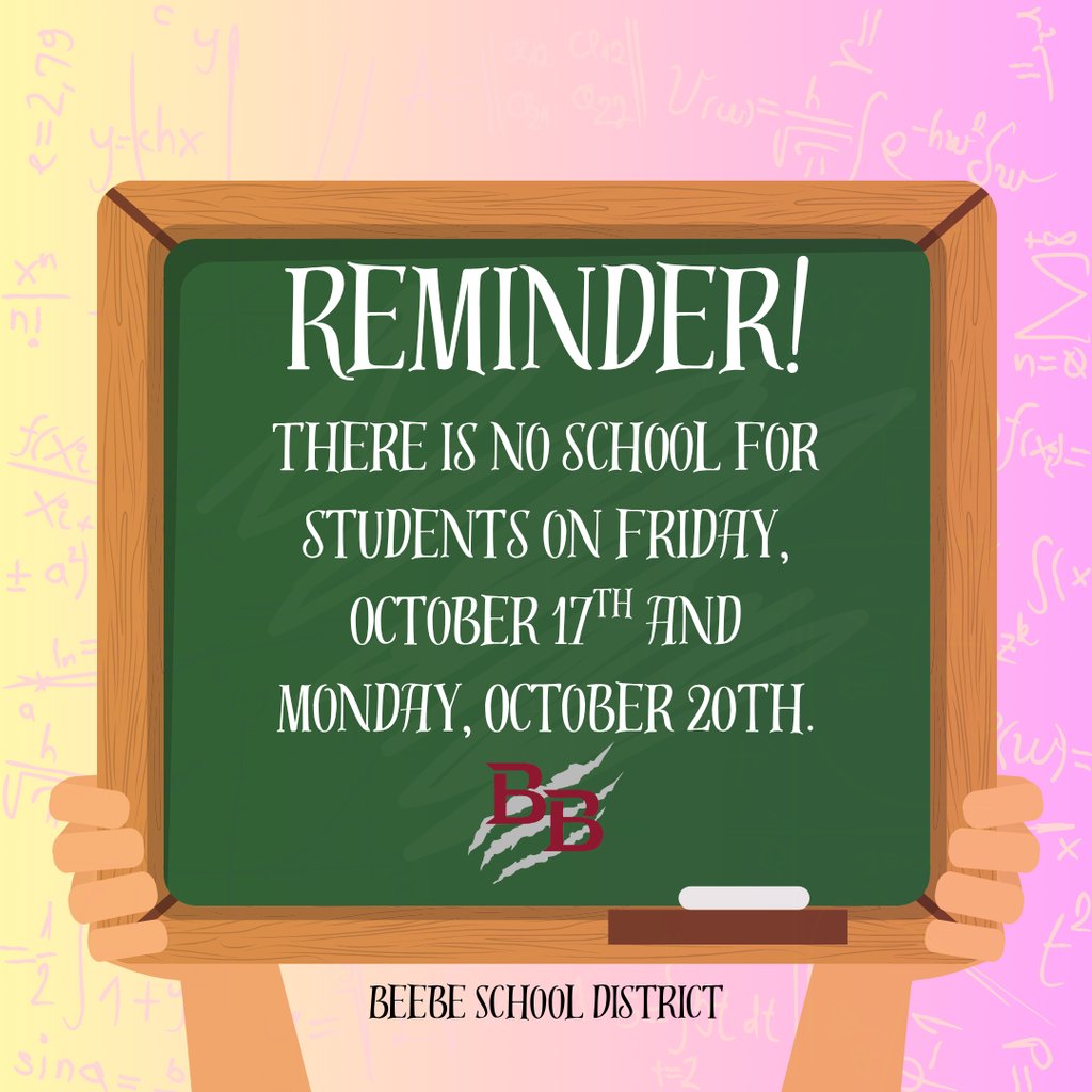 This is a reminder that there is no school for students this Friday, October 17th, and Monday, October 20th. #bprd