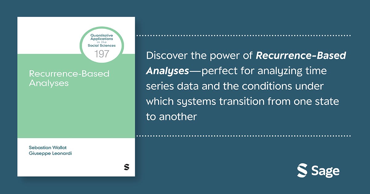 Sage_Methods's tweet image. Looking for the latest insights on recurrence-based analyses?

Explore &quot;Recurrence-Based Analyses&quot; by Sebastian Wallot and Giuseppe Leonardi.

Learn more and get your copy here: ow.ly/MhM850XcAT2