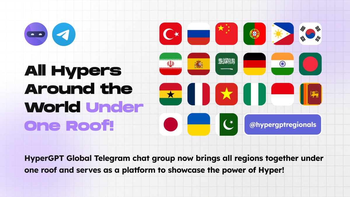 hypergpt's tweet image. 🌍 All Hypers, One Global Community! 🤝✨
From every corner of the world, HyperGPT unites all regions under one roof to showcase the true power of Hyper! 🚀
📢 Be part of the worldwide movement: t.me/hypergptregion…