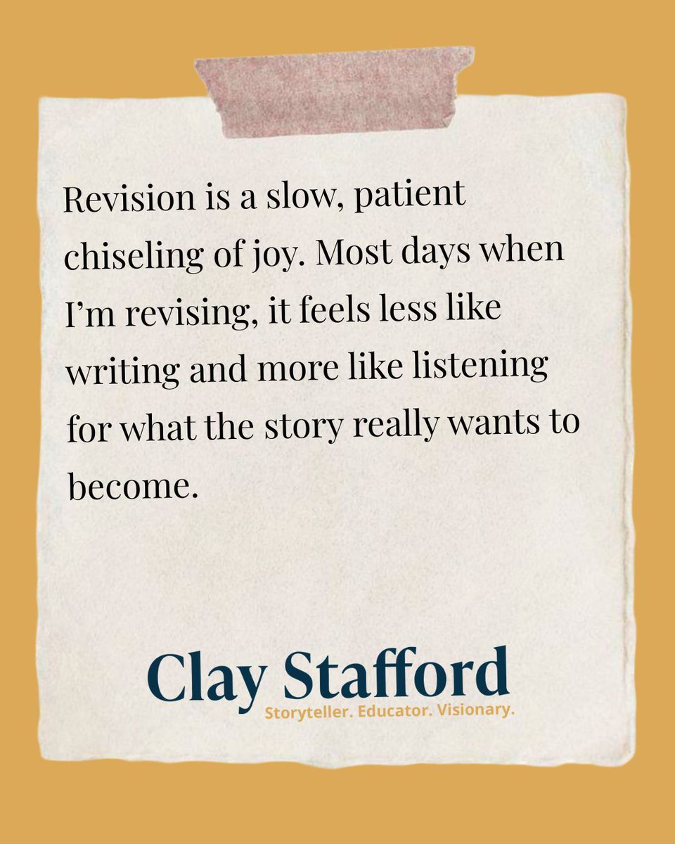 ClayStafford's tweet image. Revision is a slow, patient chiseling of joy. Most days when I’m revising, it feels less like writing and more like listening for what the story really wants to become. 

#revisions #mystery #thriller #amwriting #morningmusings