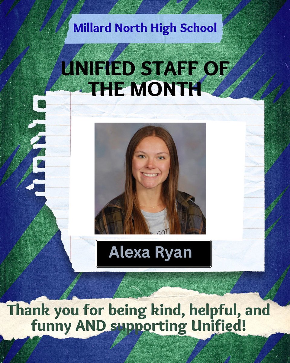 Congratulations Alexa Ryan for being the Unified Staff of October! Thank you for spreading inclusive joy! <a href="/MillardNorthHS/">Millard North HS</a> <a href="/MNHSActivities/">MNHS Activities</a>