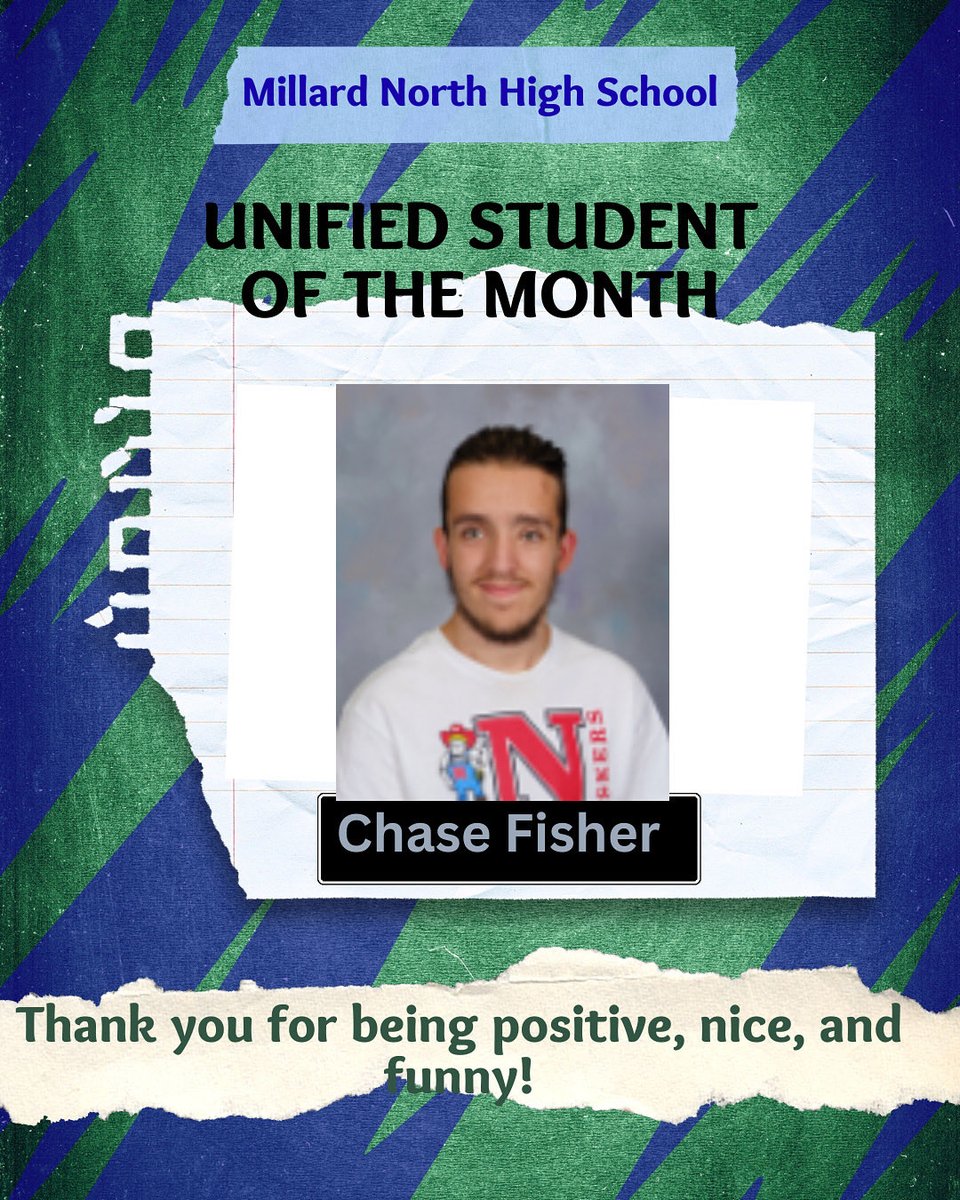 Congratulations Chase Fisher for being selected as the Unified Student for October! We appreciate your inclusive attitude!! <a href="/MNHSActivities/">MNHS Activities</a> <a href="/MillardNorthHS/">Millard North HS</a>