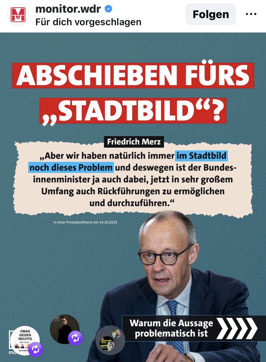 Britta Haßelmann (@brihasselmann) on Twitter photo „Aber wir haben natürlich immer im Stadtbild noch dieses Problem….“ was wollen sie damit sagen, Herr Merz?!
Sie sollten sich für diese Entgleisung entschuldigen, wie <a href="/katdro/">Katharina Dröge</a> im Bundestag sagte.
Und MP Woidke Brandenburg steht auch noch ohne Widerspruch daneben. „Aber wir haben natürlich immer im Stadtbild noch dieses Problem….“ was wollen sie damit sagen, Herr Merz?!
Sie sollten sich für diese Entgleisung entschuldigen, wie <a href="/katdro/">Katharina Dröge</a> im Bundestag sagte.
Und MP Woidke Brandenburg steht auch noch ohne Widerspruch daneben.